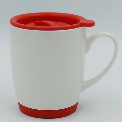 White Mug with red lid and base