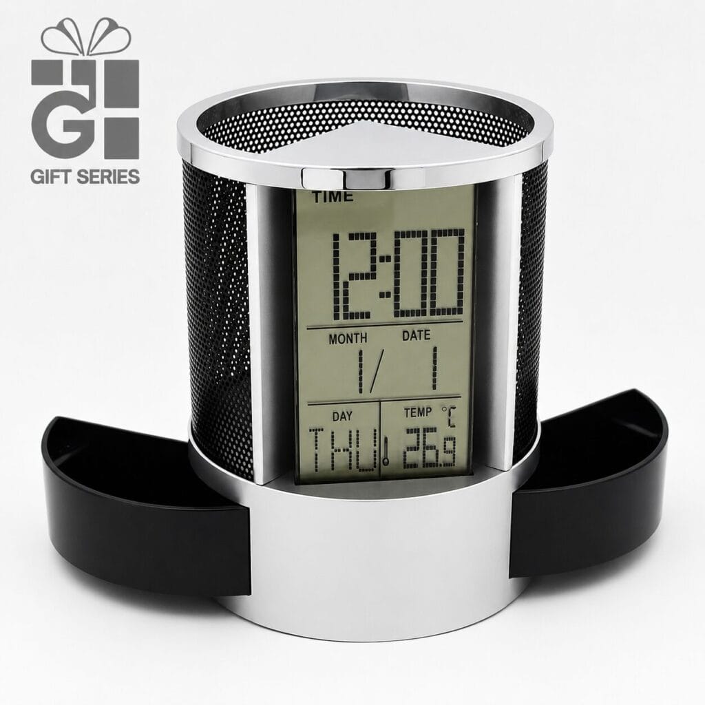 Executive Digital Clock Pen Holder