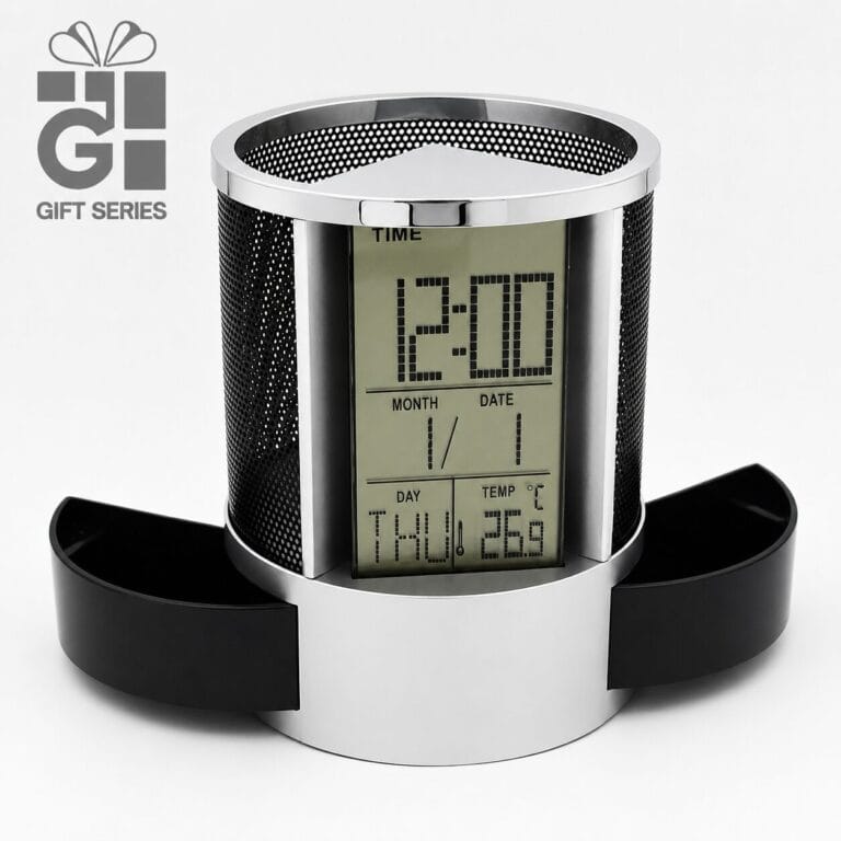 Executive Digital Clock Pen Holder
